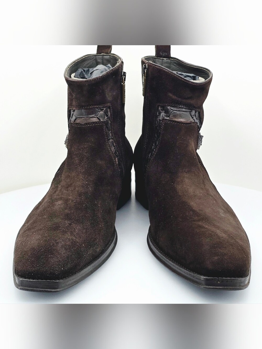 Jo Ghost 6472 Mens Italian Brown Suede with Decorative Leather Ankle Boots
